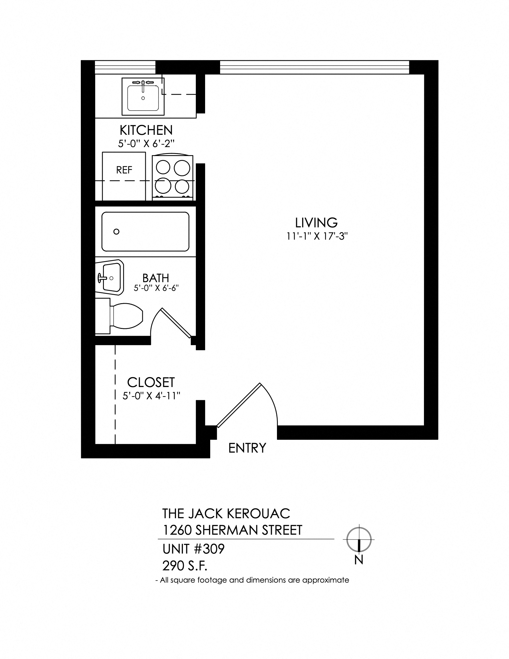 Floor plan for studio, 1 bath, 315 sqft